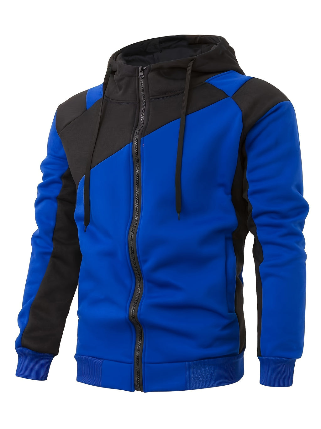 Men's Casual Color Block Zip Up Jacket With Hood - Varsity Style -  Soft Fleece Lining - Perfect for Fall/Winter - Ideal Gift for Teenagers & Young Adults