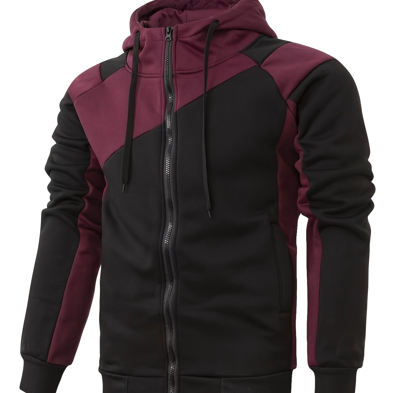 Men's Casual Color Block Zip Up Jacket With Hood - Varsity Style -  Soft Fleece Lining - Perfect for Fall/Winter - Ideal Gift for Teenagers & Young Adults