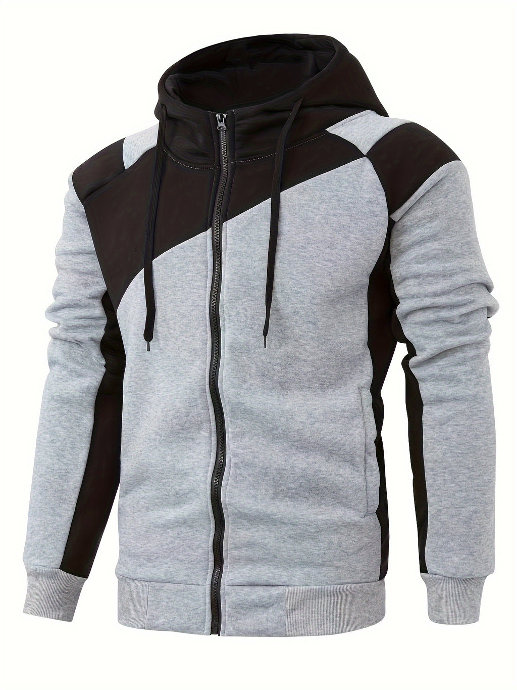 Men's Casual Color Block Zip Up Jacket With Hood - Varsity Style -  Soft Fleece Lining - Perfect for Fall/Winter - Ideal Gift for Teenagers & Young Adults