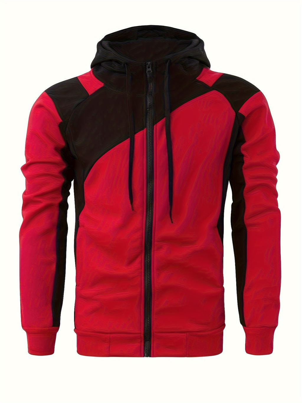 Men's Casual Color Block Zip Up Jacket With Hood - Varsity Style -  Soft Fleece Lining - Perfect for Fall/Winter - Ideal Gift for Teenagers & Young Adults
