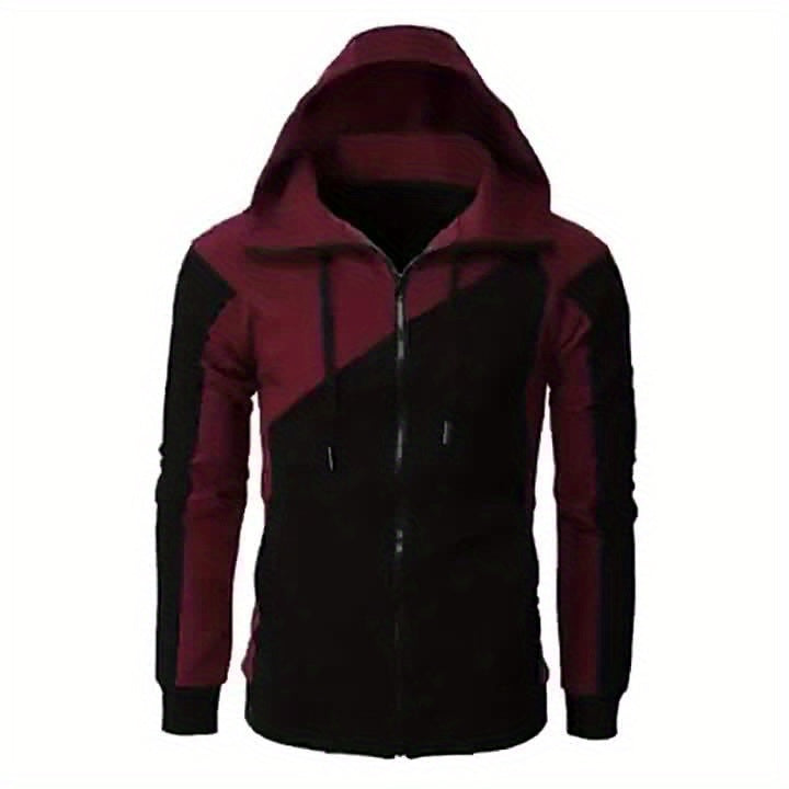 Men's Casual Color Block Zip Up Jacket With Hood - Varsity Style -  Soft Fleece Lining - Perfect for Fall/Winter - Ideal Gift for Teenagers & Young Adults