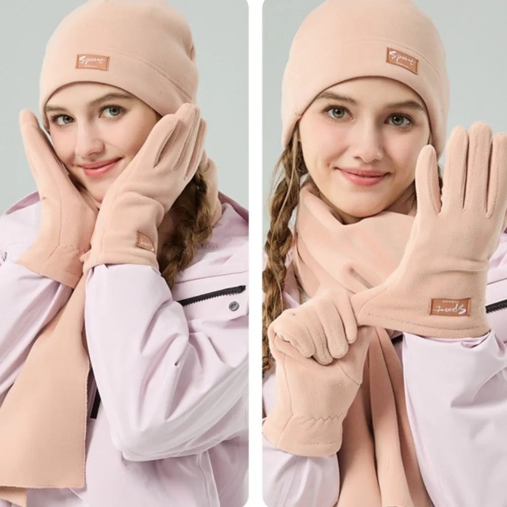 Neck Warmer Winter Beanie Hats Scarf Gloves Set Thicken Windproof Women Warm Knitted Hat Cold Proof Ear Protection