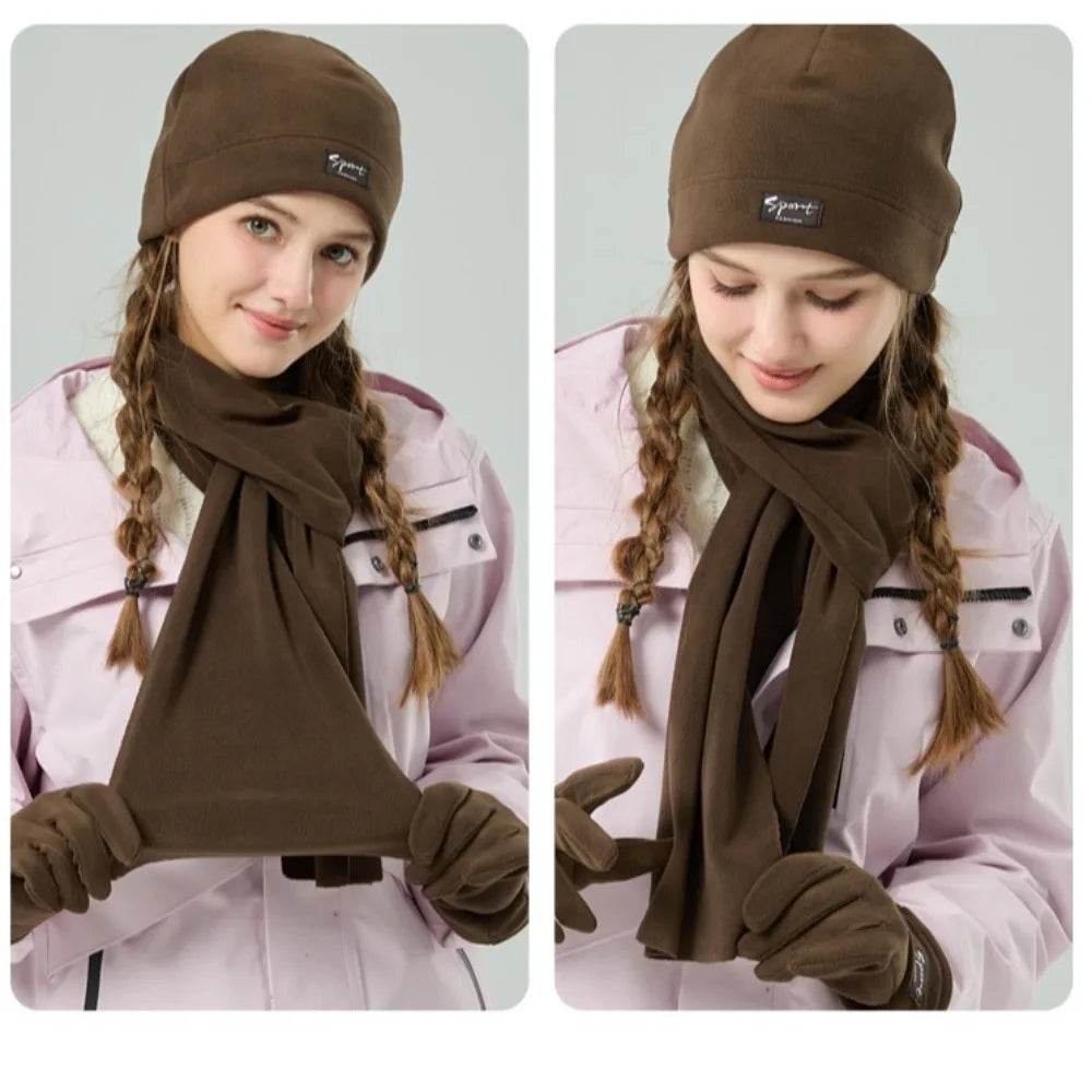 Neck Warmer Winter Beanie Hats Scarf Gloves Set Thicken Windproof Women Warm Knitted Hat Cold Proof Ear Protection