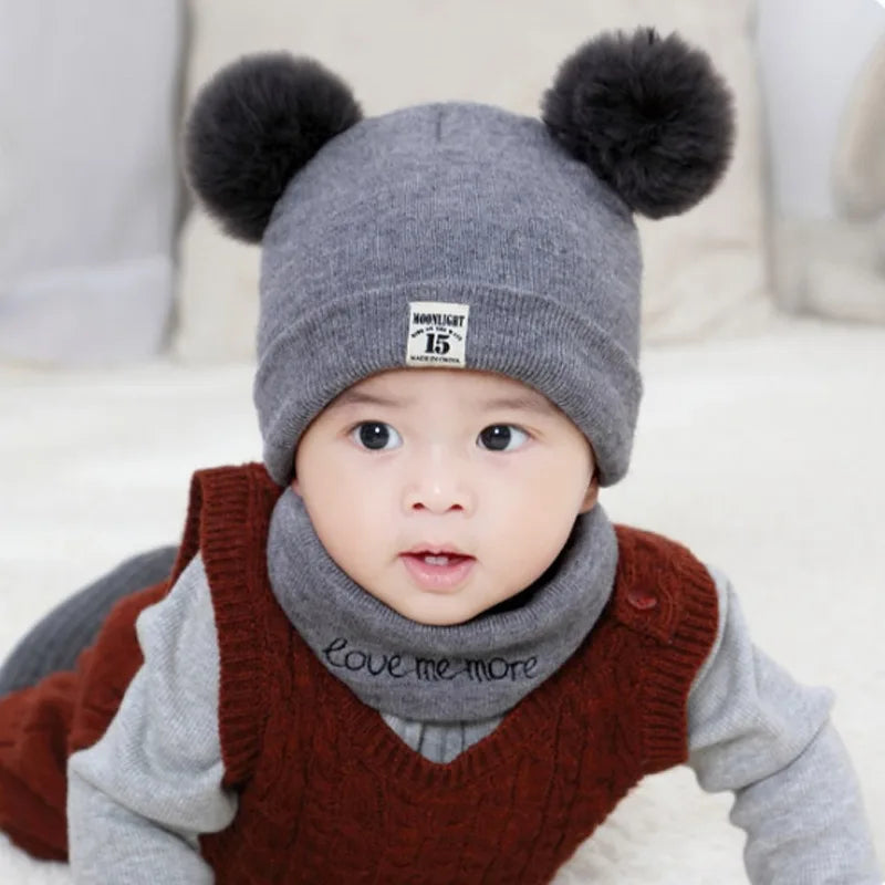 Autumn Winter Baby Knit Hat and Scarf Set Warm Ear Protection Beanie for Boys Girls Christmas and Daily Cold Weather