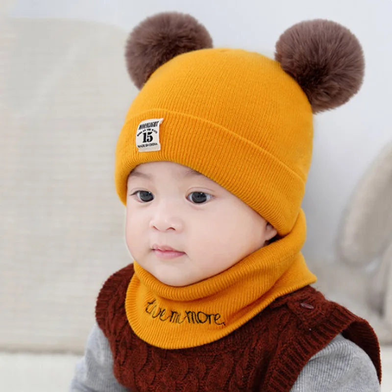Autumn Winter Baby Knit Hat and Scarf Set Warm Ear Protection Beanie for Boys Girls Christmas and Daily Cold Weather