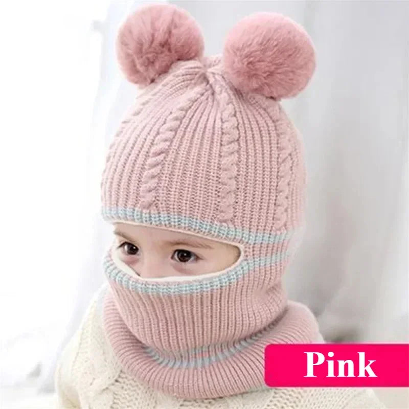 Autumn Winter Baby Knit Hat and Scarf Set Warm Ear Protection Beanie for Boys Girls Christmas and Daily Cold Weather