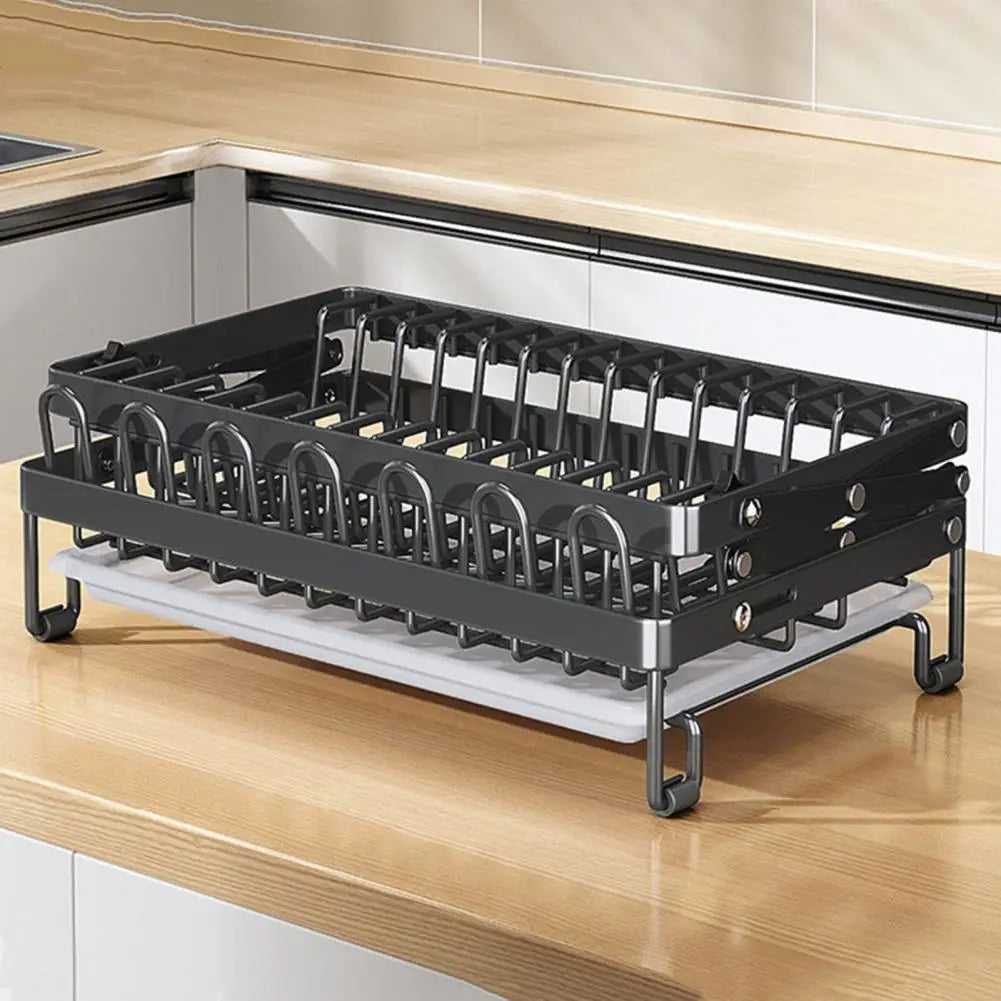 Kitchen Counter Dish Rack Adjustable 2-tier Dish Rack with Wine Glass Holder Utensil Holder Strong Load-bearing Kitchen Counter