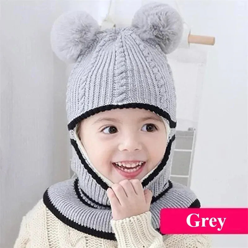 Autumn Winter Baby Knit Hat and Scarf Set Warm Ear Protection Beanie for Boys Girls Christmas and Daily Cold Weather