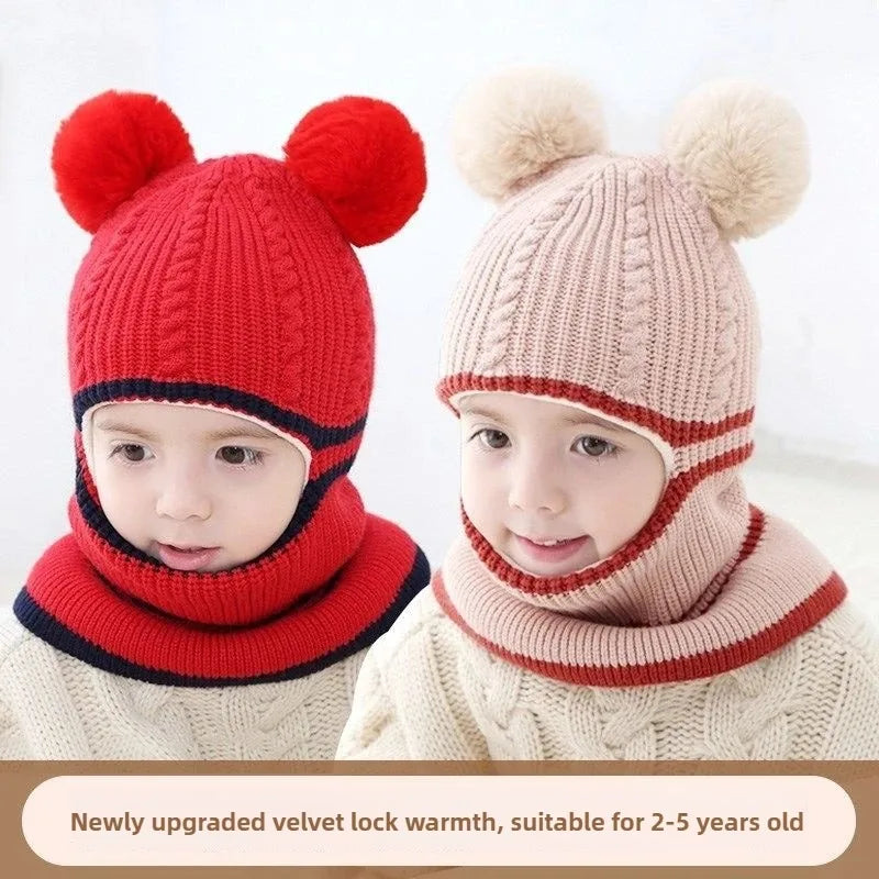 Autumn Winter Baby Knit Hat and Scarf Set Warm Ear Protection Beanie for Boys Girls Christmas and Daily Cold Weather