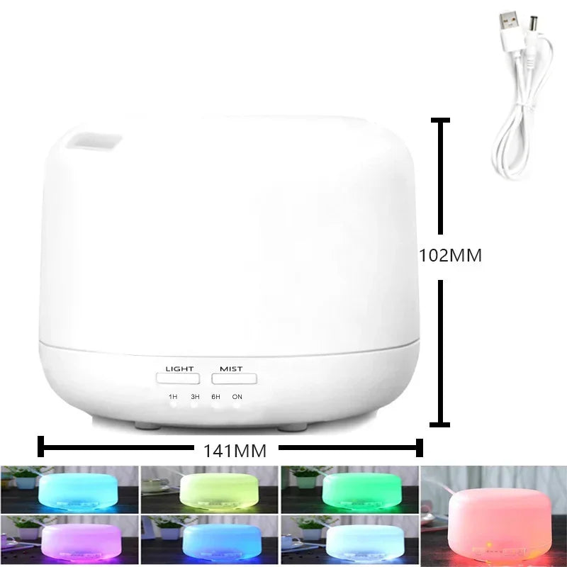 500ML Mini Humidifier USB Wood Grain Aroma Diffuser, Air Humidifier with Colorful Night Lights, Essential Oil Diffuser Machine