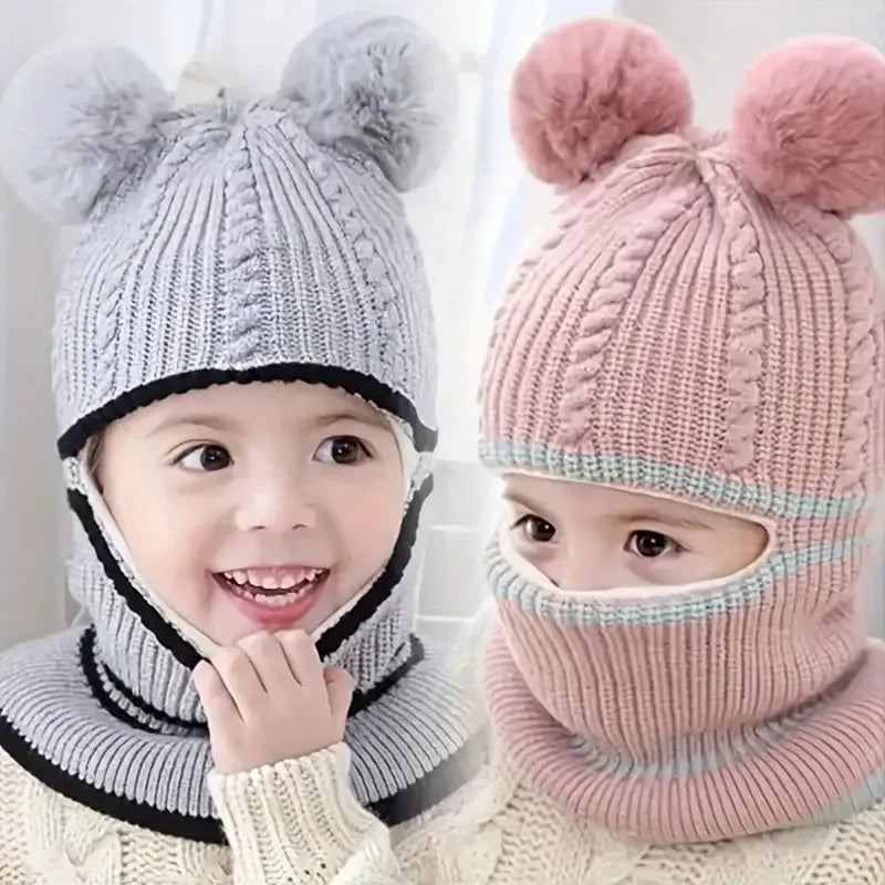 Autumn Winter Baby Knit Hat and Scarf Set Warm Ear Protection Beanie for Boys Girls Christmas and Daily Cold Weather