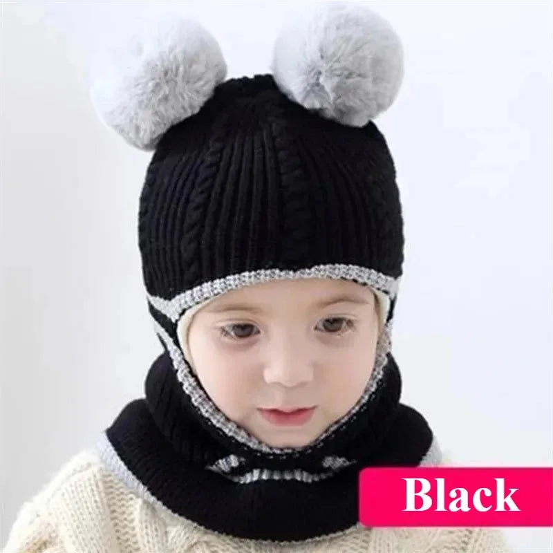 Autumn Winter Baby Knit Hat and Scarf Set Warm Ear Protection Beanie for Boys Girls Christmas and Daily Cold Weather